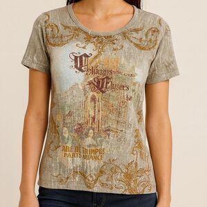 vintage Y2K 2000s retro Charming vintage Chaps Elysers grey brown graphic tee